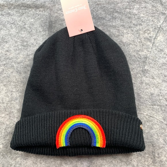 Juicy Couture Women's OS Black Rainbow Patch Beanie Hat NWT Fall/Winter - Picture 5 of 5